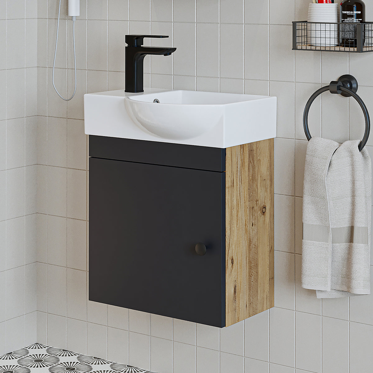 Roomart wastafelonderkast PUNTO, 46,5 cm, kraangat links, in 4 kleuren