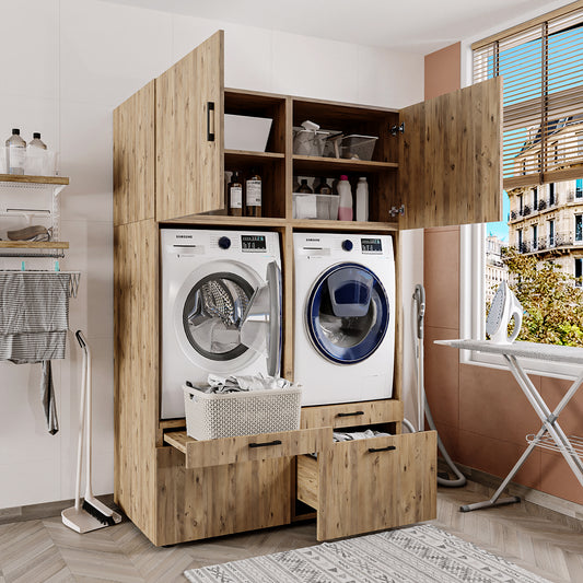 Roomart wasmachinekast SERIE 2, 134 cm, dubbele kast met uittrekplanken, in 3 kleuren
