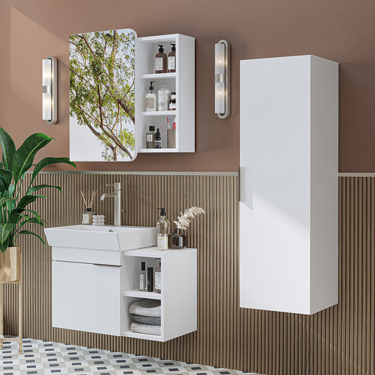 Roomart badkamermeubelset LYCIA 72 cm, 4-delig met spiegelkast en kolomkast, in 4 kleuren
