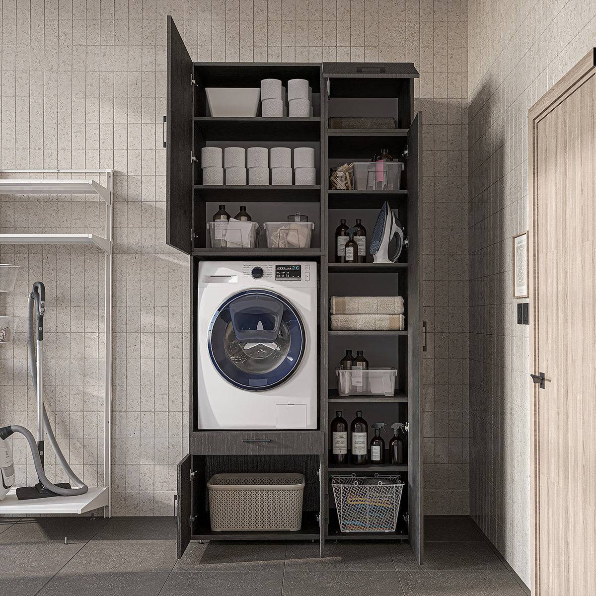 Roomart Waschmaschinenschrank SERIE 3 112 cm, Schwarz-Eiche, 240 cm hoch