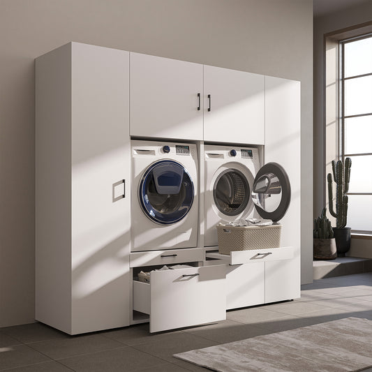 Roomart wandmeubel SERIE 2, 224 cm, voor 2 apparaten met 2 hoge kasten, in 3 kleuren