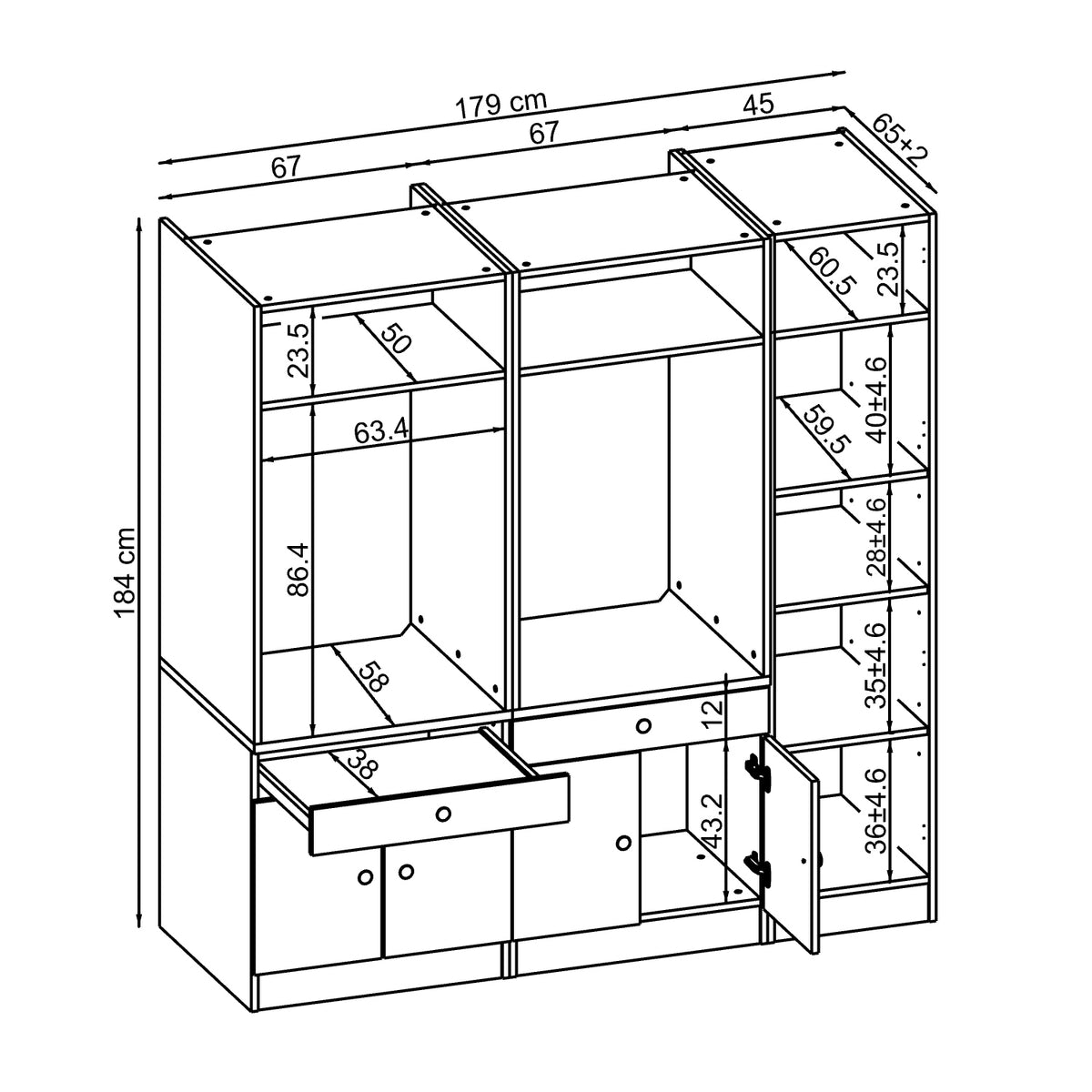 Roomart Schrankwand für Waschküche & Hauswirtschaftsraum, in 3 Farben, 179 cm breit, Mit Ausziehbrett • Weiß • Schwarz eiche waschmaschinenschrank, waschmaschinenregal, waschturm, schrank, weiß, waschmaschinen, unterschrank, waschmaschine, trockner, haush