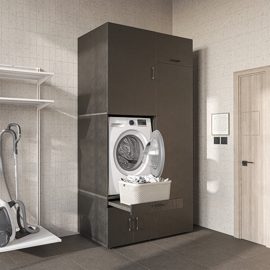 Roomart wasmachinekast 127 cm met hoge kast, 240 cm hoog, uittrekbaar werkblad, in 3 kleuren