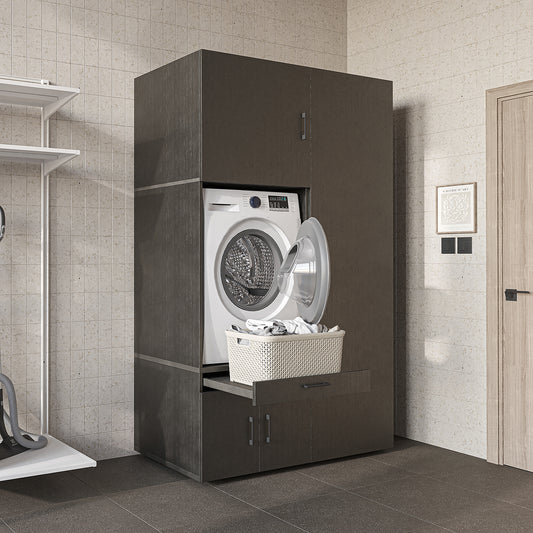 Roomart wasmachinekast 127 cm met hoge kast, 236 cm hoog, uitschuifbaar blad, in 3 kleuren