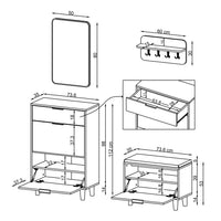 Roomart 4-teiliges Garderobenset NORD, mit Schuhschrank, Sitzbank mit Schuhklappe, Wandgarderobe und Spiegel, in 2 Farben