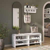 Garderobenset LENA in Weiß mit Sitzbank, Wandgarderobe und Bogenspiegel