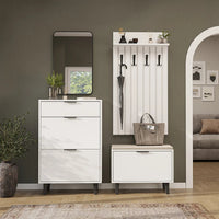 Roomart 4-teiliges Garderobenset NORD, mit Schuhschrank, Sitzbank mit Schuhklappe, Garderobenpaneel 130 cm und Spiegel, in 2 Farben