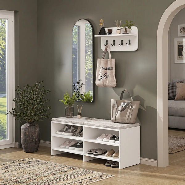 Roomart 3-teiliges Garderobenset LENA, mit Sitzbank 120 cm, Wandgarderobe und Bogenspiegel, in 2 Farben