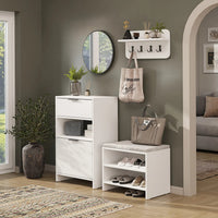 Roomart 4-teiliges Garderobenset LENA, mit Schuhschrank, Sitzbank, Wandgarderobe und rundem Spiegel, in 2 Farben