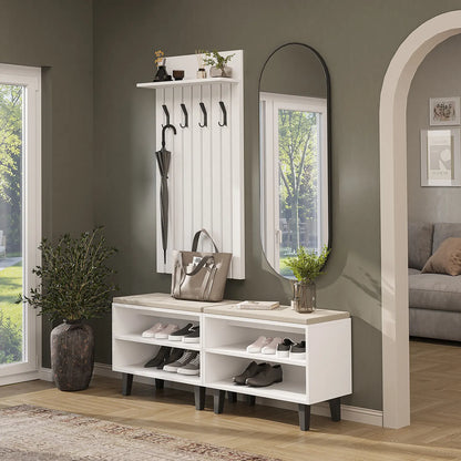 Roomart 4-teiliges Garderobenset NORD, mit 2 Sitzbänken, Garderobenpaneel und ovalem Spiegel, in 2 Farben