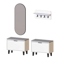 Roomart 4-teiliges Garderobenset NORD, mit 2 Sitzbänken mit Schuhklappe, Wandgarderobe und ovalem Spiegel, in 2 Farben