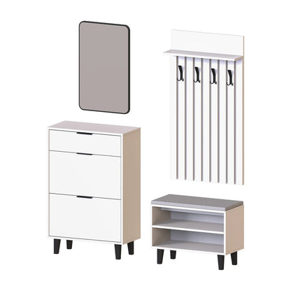 Roomart 4-teiliges Garderobenset NORD, mit Schuhschrank, Sitzbank, Garderobenpaneel 130 cm und Spiegel, in 2 Farben