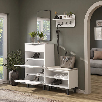 Roomart 4-teiliges Garderobenset NORD, mit Schuhschrank, Sitzbank, Wandgarderobe und Spiegel, in 2 Farben