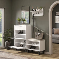 Roomart 4-teiliges Garderobenset NORD, mit Schuhschrank, Sitzbank, Wandgarderobe und Spiegel, in 2 Farben