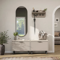 Roomart 4-teiliges Garderobenset NORD, mit 2 Sitzbänken mit Schuhklappe, Wandgarderobe und ovalem Spiegel, in 2 Farben
