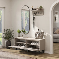 Roomart 4-teiliges Garderobenset NORD, mit 2 Sitzbänken mit Schuhklappe, Wandgarderobe und ovalem Spiegel, in 2 Farben