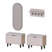 Roomart 4-teiliges Garderobenset NORD, mit 2 Sitzbänken mit Schuhklappe, Wandgarderobe und ovalem Spiegel, in 2 Farben