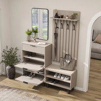 Roomart 4-teiliges Garderobenset NORD, mit Schuhschrank, Sitzbank, Garderobenpaneel 130 cm und Spiegel, in 2 Farben