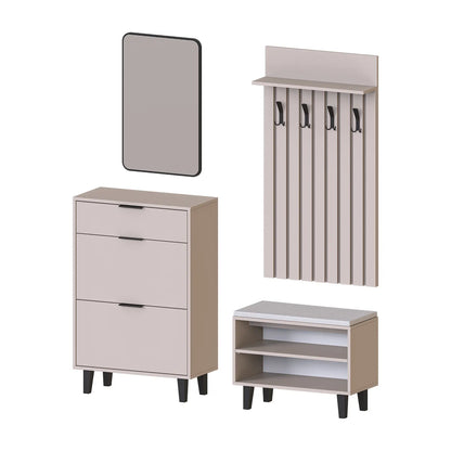 Roomart 4-teiliges Garderobenset NORD, mit Schuhschrank, Sitzbank, Garderobenpaneel 130 cm und Spiegel, in 2 Farben