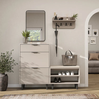 Roomart 4-teiliges Garderobenset NORD, mit Schuhschrank, Sitzbank, Wandgarderobe und Spiegel, in 2 Farben