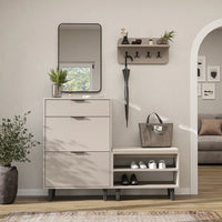 Roomart 4-teiliges Garderobenset NORD, mit Schuhschrank, Sitzbank, Wandgarderobe und Spiegel, in 2 Farben