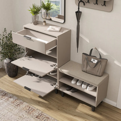 Roomart 4-teiliges Garderobenset NORD, mit Schuhschrank, Sitzbank, Wandgarderobe und Spiegel, in 2 Farben