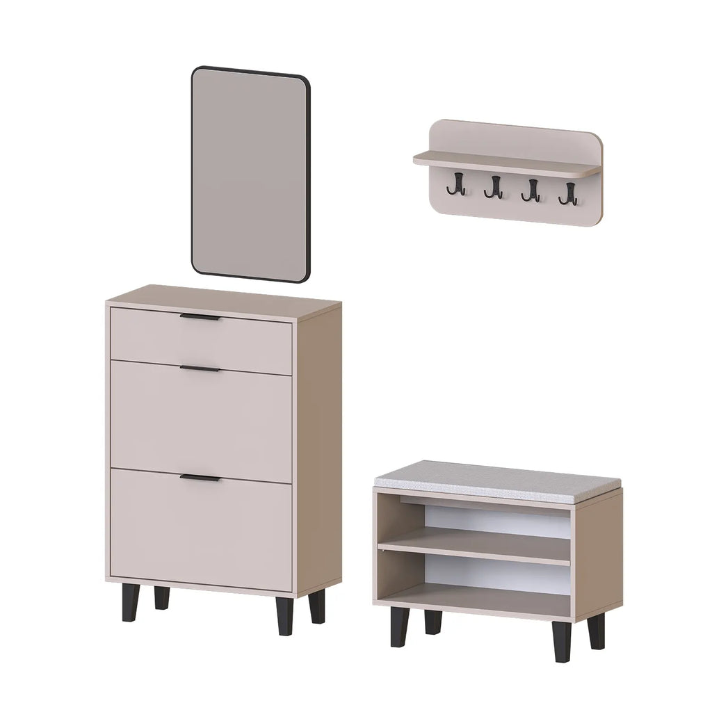 Roomart 4-teiliges Garderobenset NORD, mit Schuhschrank, Sitzbank, Wandgarderobe und Spiegel, in 2 Farben