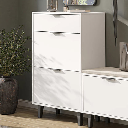 Roomart Schuhschrank NORD in Weiß  mit 2 Schuhklappen und Schublade im Flur