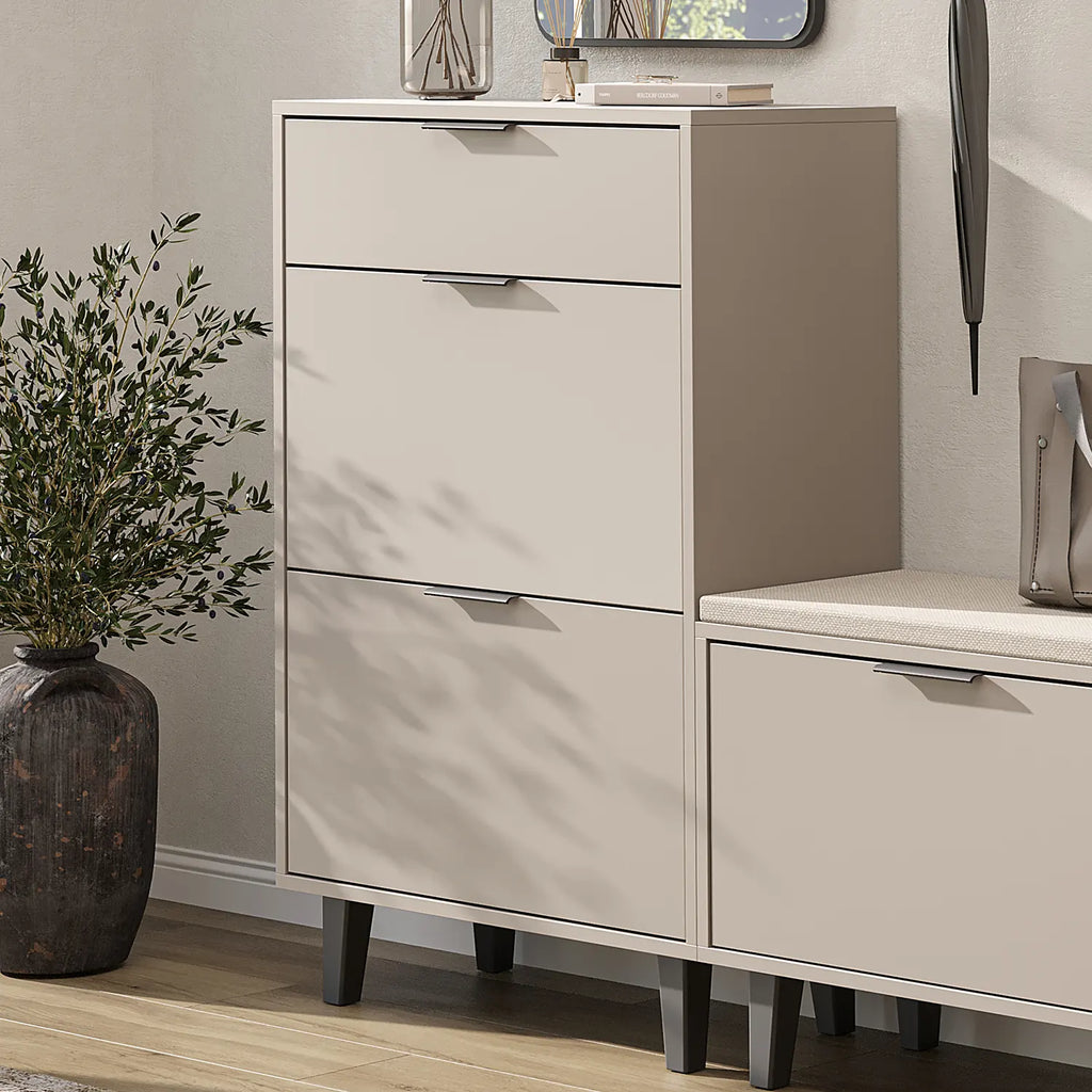 Roomart Schuhschrank NORD in Beige mit 2 Schuhklappen und Schublade im Flur