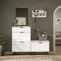 Roomart 4-teiliges Garderobenset NORD, mit Schuhschrank, Sitzbank mit Schuhklappe, Wandgarderobe und Spiegel, in 2 Farben