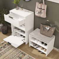 Roomart 4-teiliges Garderobenset LENA, mit Schuhschrank, Sitzbank, Wandgarderobe und rundem Spiegel, in 2 Farben