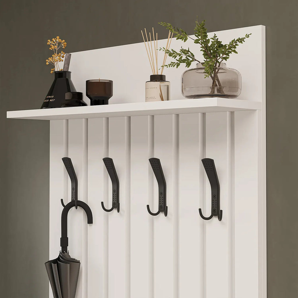 Roomart 4-teiliges Garderobenset NORD, mit Schuhschrank, Sitzbank mit Schuhklappe, Garderobenpaneel 130 cm und Spiegel, in 2 Farben