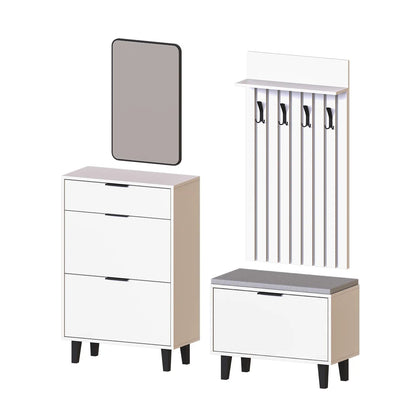 Roomart 4-teiliges Garderobenset NORD, mit Schuhschrank, Sitzbank mit Schuhklappe, Garderobenpaneel 130 cm und Spiegel, in 2 Farben