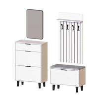 Roomart 4-teiliges Garderobenset NORD, mit Schuhschrank, Sitzbank mit Schuhklappe, Garderobenpaneel 130 cm und Spiegel, in 2 Farben