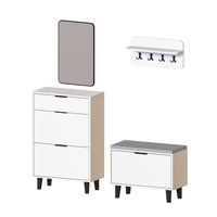 Roomart 4-teiliges Garderobenset NORD, mit Schuhschrank, Sitzbank mit Schuhklappe, Wandgarderobe und Spiegel, in 2 Farben