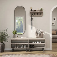 Roomart 4-teiliges Garderobenset NORD, mit 2 offenen Sitzbänken, Wandgarderobe und ovalem Spiegel, in 2 Farben
