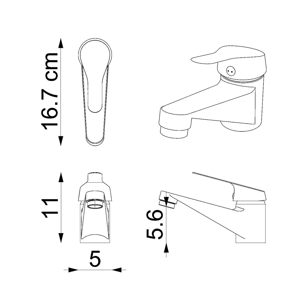 Maßzeichnung Waschtischarmatur, Gesamthöhe ca. 16,7 cm