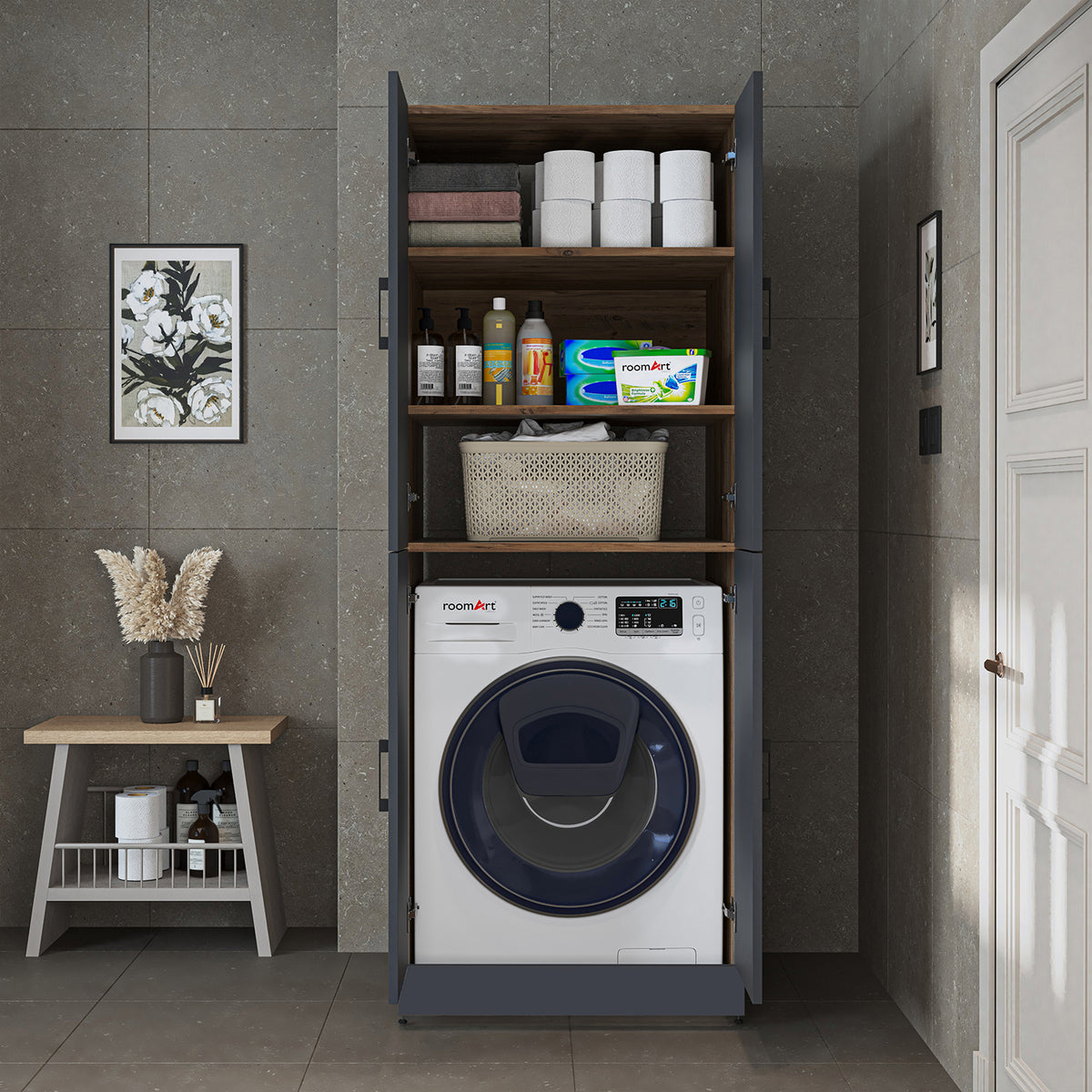 Roomart wasmachinekast DORA-II, 70 cm, voor wasmachine en droger, in 5 kleuren