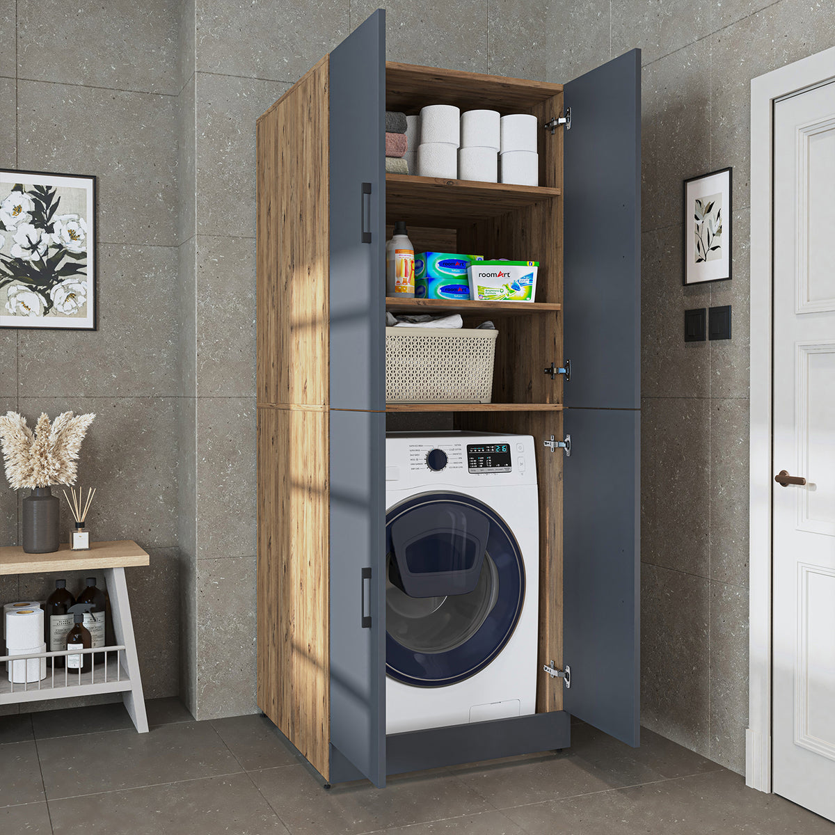 Roomart wasmachinekast DORA-II, 70 cm, voor wasmachine en droger, in 5 kleuren