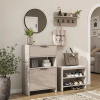 Roomart 4-teiliges Garderobenset LENA, mit Schuhschrank, Sitzbank, Wandgarderobe und rundem Spiegel, in 2 Farben