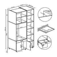 Roomart Waschmaschinenschrank SERIE 3 112 cm, Weiß, 205 cm hoch, technische Zeichnung