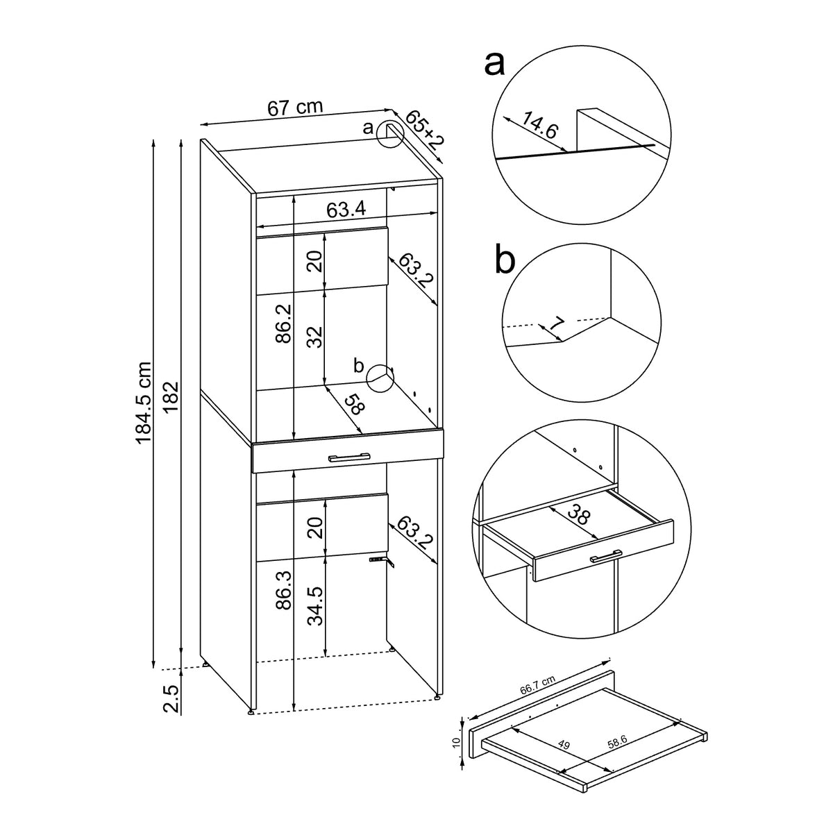 Roomart wasmachinekast DUO-I, 67 cm, voor wasmachine en droger