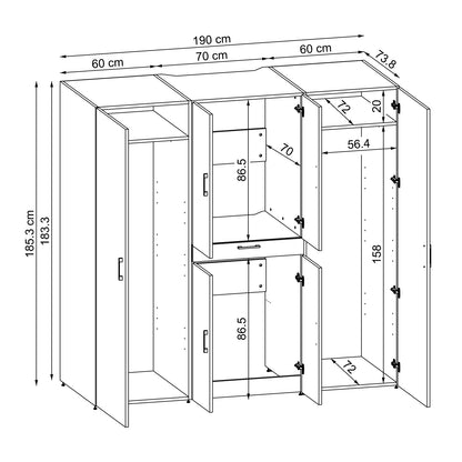 Roomart Waschmaschinenschrank DORA-I 190 cm, technische Zeichnung, 186 cm hoch
