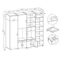 Roomart Waschmaschinenschrank SERIE 3 254 cm, Schwarz-Eiche, 240 cm hoch, technische Zeichnung