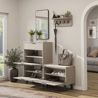 Roomart 4-teiliges Garderobenset NORD, mit Schuhschrank, Sitzbank mit Schuhklappe, Wandgarderobe und Spiegel, in 2 Farben