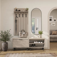 Roomart 4-teiliges Garderobenset NORD, mit 2 Sitzbänken (offen und mit Schuhklappe), Garderobenpaneel 130 cm und ovalem Spiegel, in 2 Farben