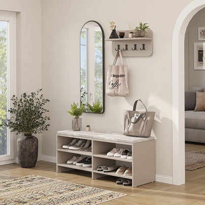 Garderobenset LENA in Beige mit Sitzbank, Wandgarderobe und Bogenspiegel