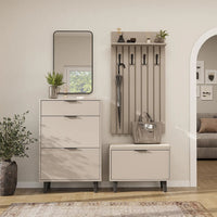 Roomart 4-teiliges Garderobenset NORD, mit Schuhschrank, Sitzbank mit Schuhklappe, Garderobenpaneel 130 cm und Spiegel, in 2 Farben