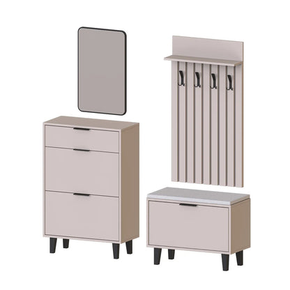 Roomart 4-teiliges Garderobenset NORD, mit Schuhschrank, Sitzbank mit Schuhklappe, Garderobenpaneel 130 cm und Spiegel, in 2 Farben