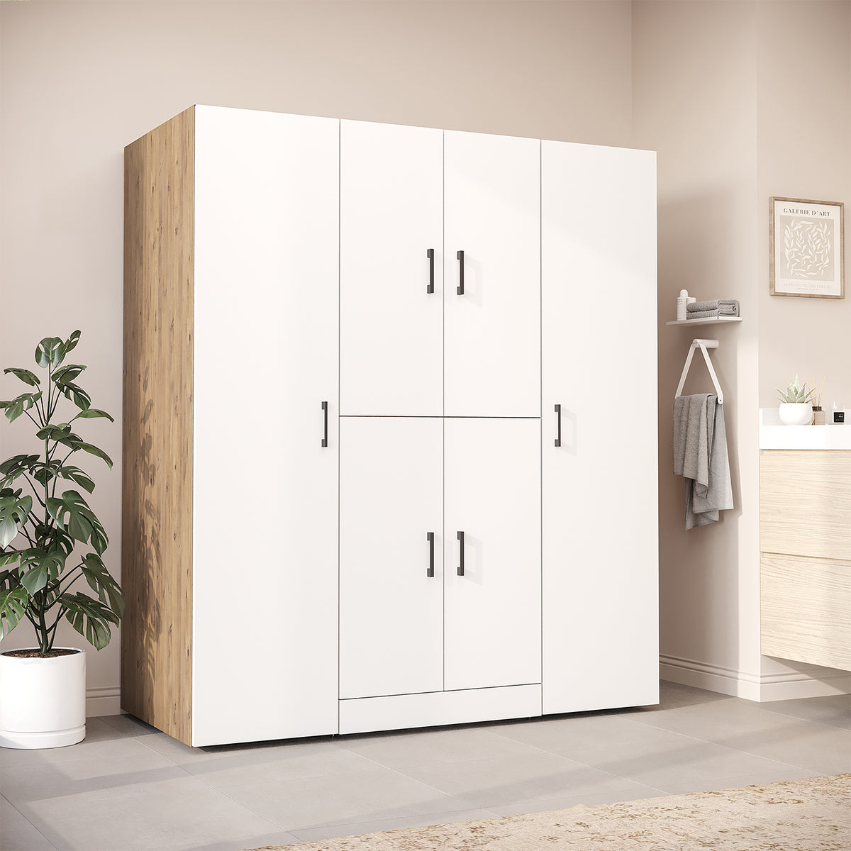 Roomart Waschmaschinenschrank DORA-I 160 cm, Weiß Eiche, 186 cm hoch